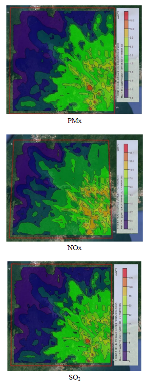 Vista de Modelado CALPUFF-WRF de la dispersión de PMx, NOx y SO2 emitidos  por la Termoeléctrica de Miraflores en el Canal de Panamá | I+D Tecnológico